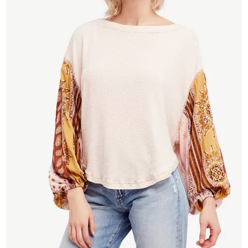 Free People Blossom Printed Balloon Sleeve Top S Boho Hippy